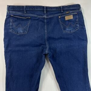 Wrangler Cowboy Cut Straight Fit Jeans Mens 52x30 Dark Wash Flex Stretch Denim